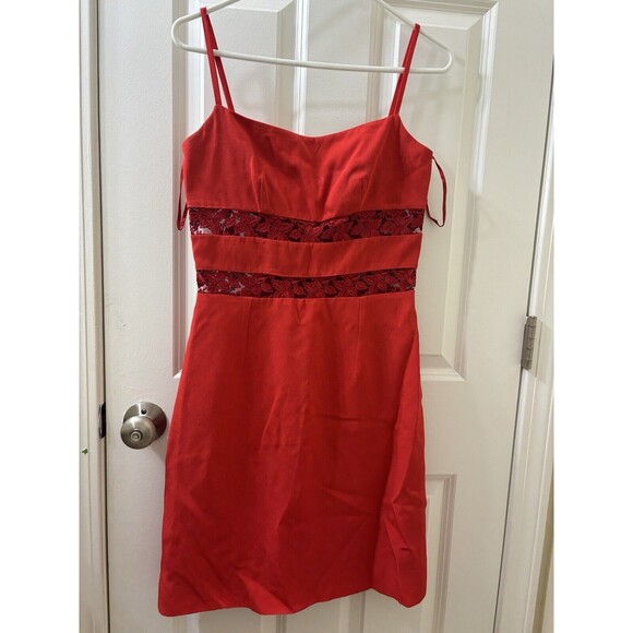 Oltre Made in Italy  Bodycon Dress Straps Two Lace Line Red Mini Dress Sz 42 - Picture 1 of 11